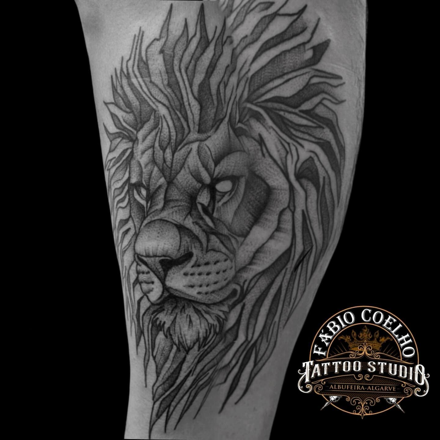 Black and grey lion with photorealistic shading